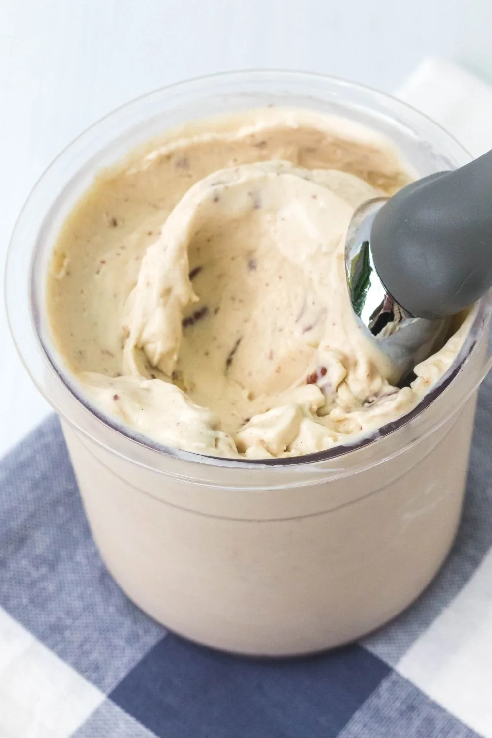Ninja Creami pint container filled with banana nut ice cream