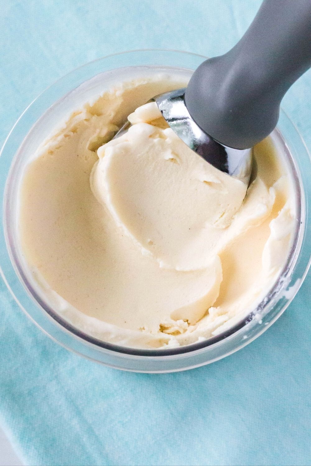 overhead view of a pint of cereal milk ice cream made in the Ninja Creami ice cream machine.