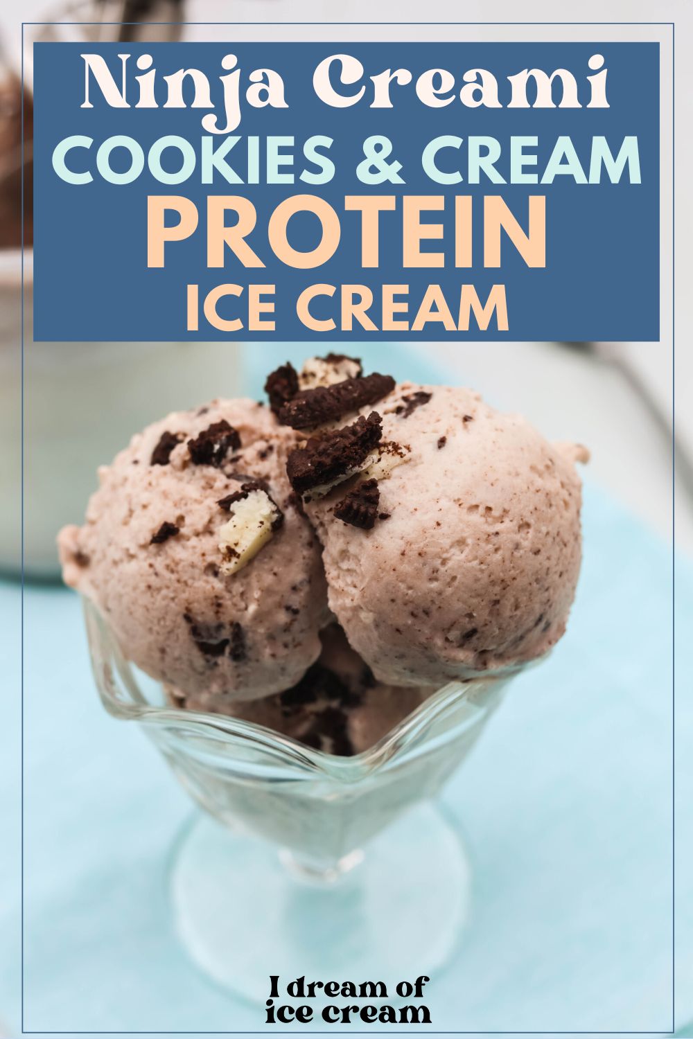 scoops of Ninja Creami Oreo protein ice cream served in a glass dish