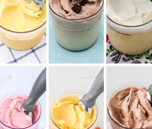 collage image featuring various high protein Ninja Creami recipes, from frozen yogurt to ice cream and more.