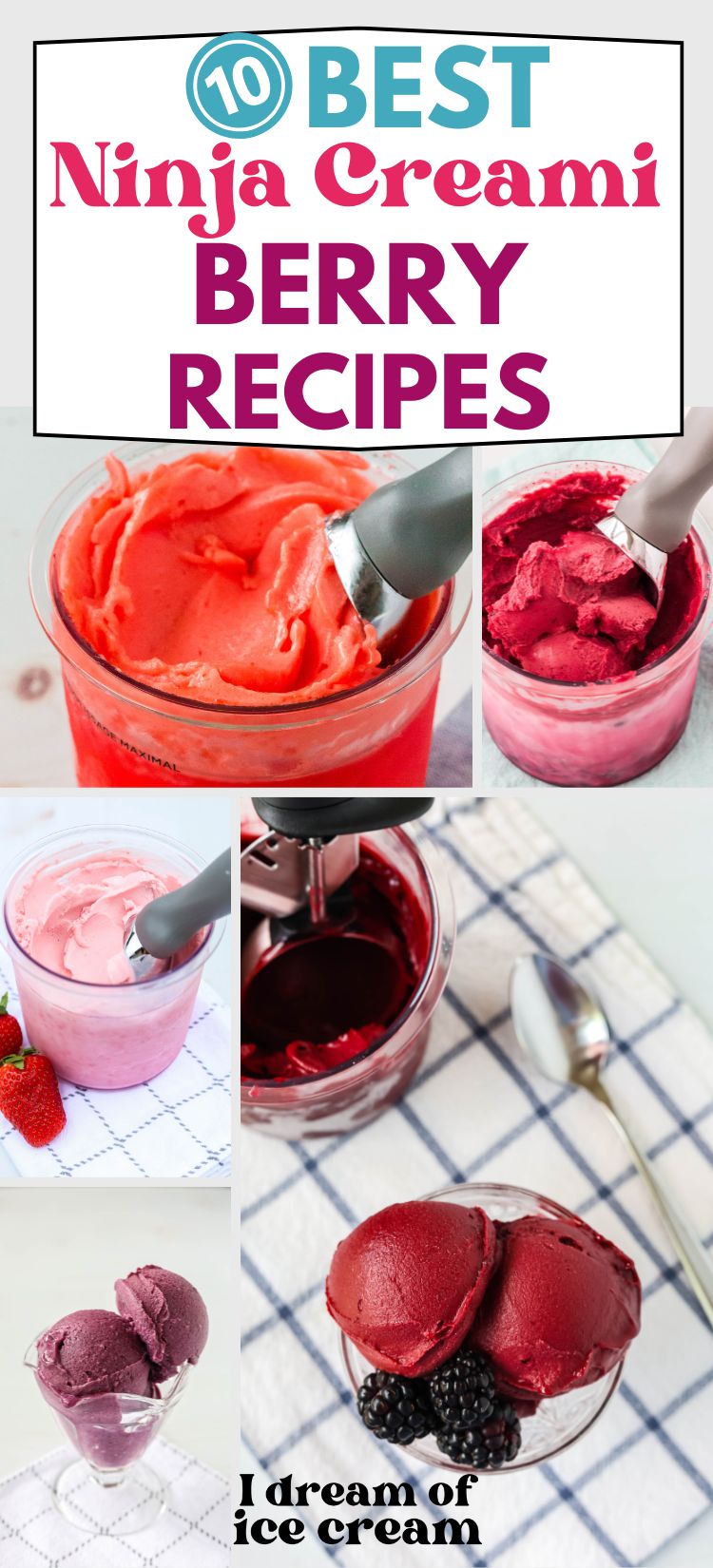 collage image featuring photos of berry recipes made in the Ninja Creami machine