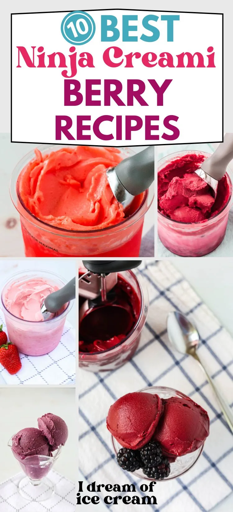 collage image featuring photos of berry recipes made in the Ninja Creami machine