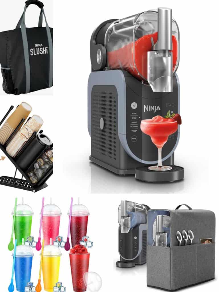 collage image featuring five Ninja Slushi accessories.
