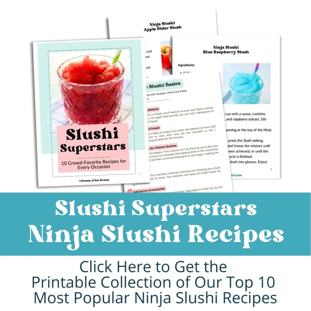 mockup of pages from the digital collection of printable Ninja Slushi recipes, called "Slushi Superstars."