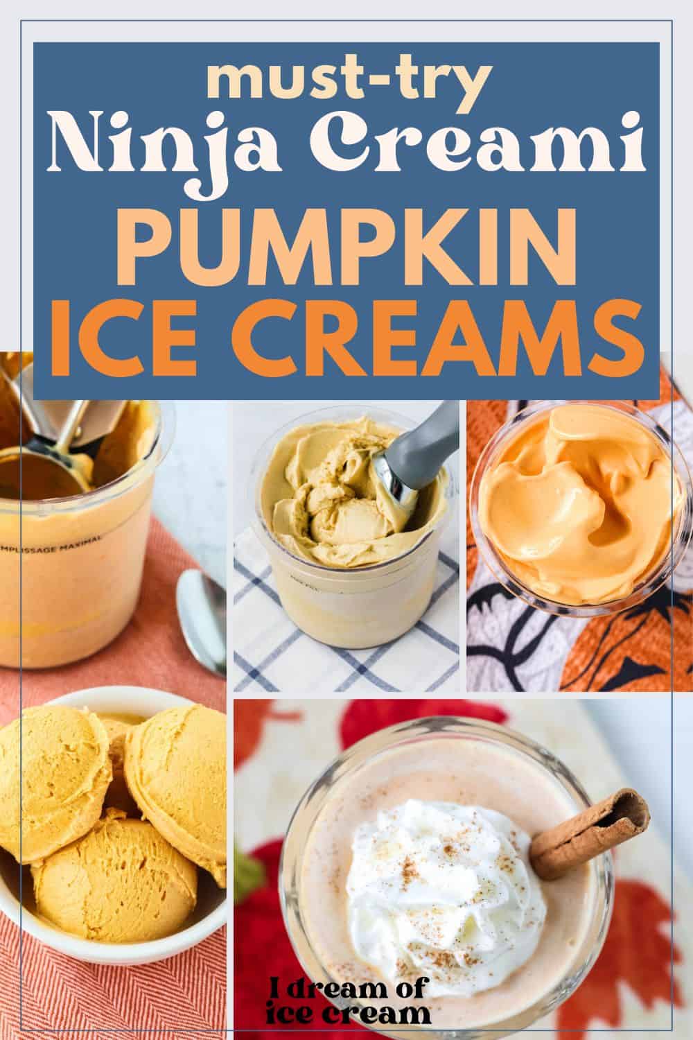 collage image featuring four Ninja Creami pumpkin ice cream recipes for fall