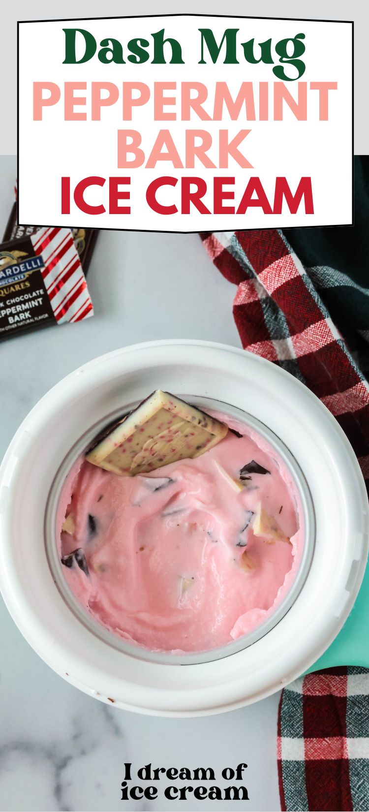 overhead view of Dash My Mug filled with peppermint bark ice cream.