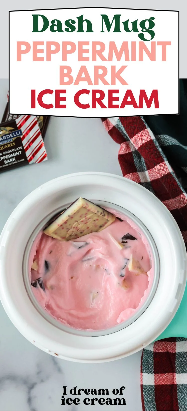 overhead view of Dash My Mug filled with peppermint bark ice cream.