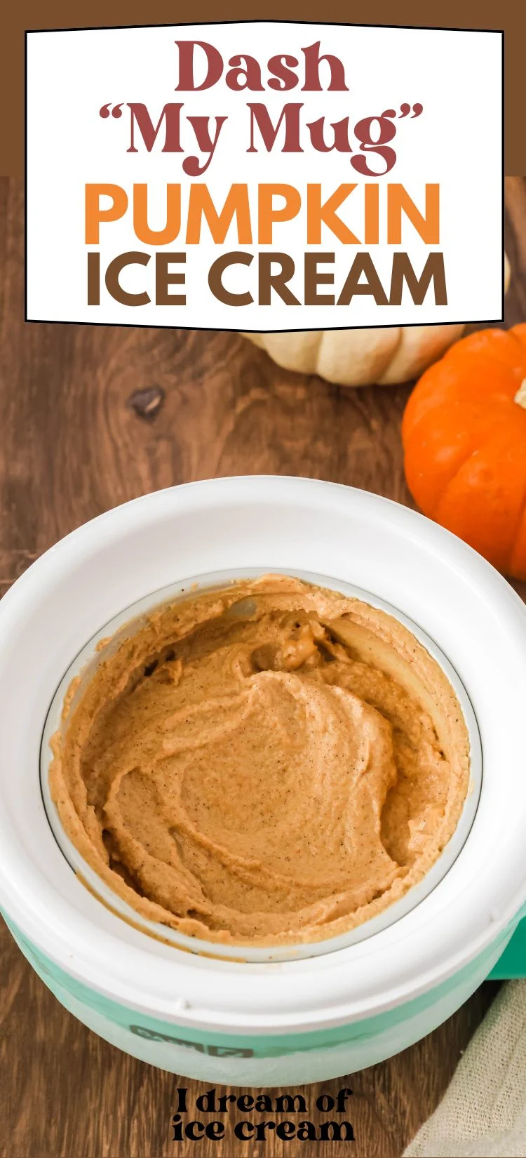 overhead view of pumpkin ice cream in the Dash maker.
