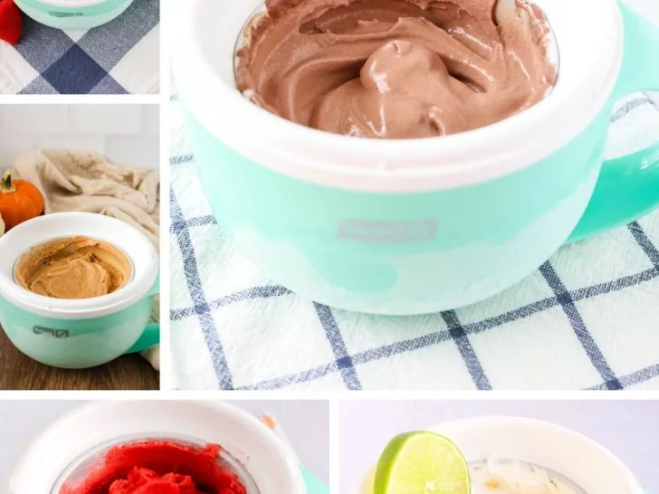 collage image featuring five photos of Dash Ice Cream recipes.