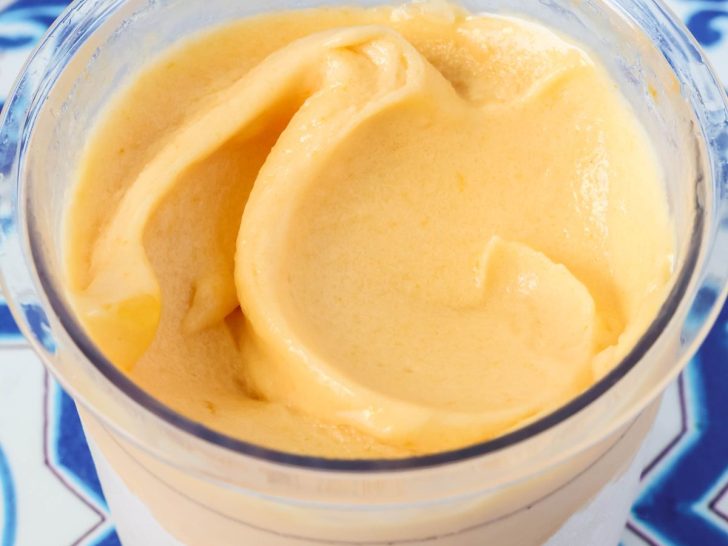 Ninja Creami apricot sorbet in a pint container.