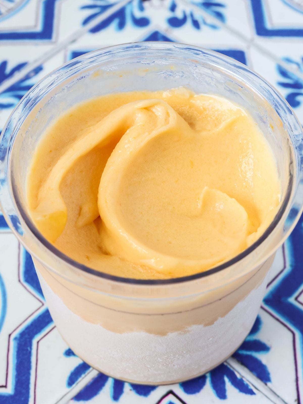 Ninja Creami apricot sorbet in a pint container.